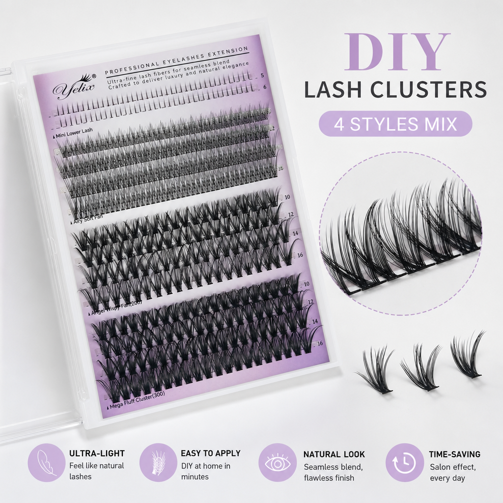 Eyelash Extension Natural - Yelix DIY Clusters Lashes Big Tray