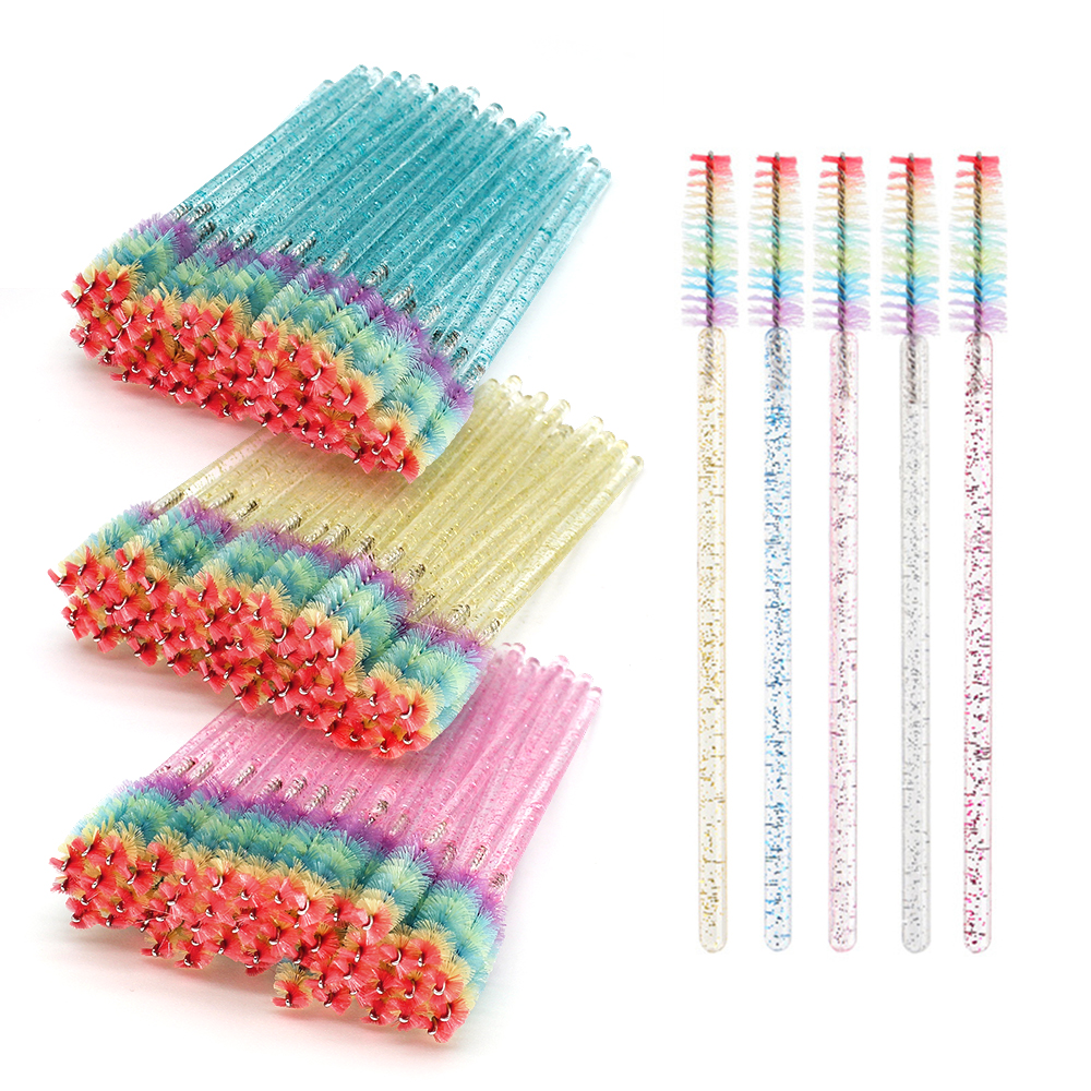 Eyelash Extension Jakarta - 50PCS Rainbow Crystal Eyelash Makeup Brushes
